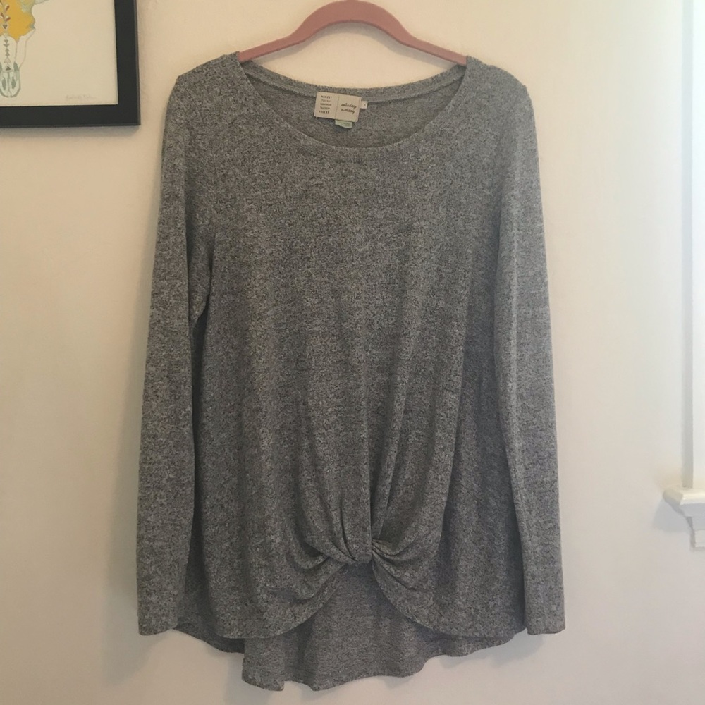 Anthropologie Gray Cozy Twist Front Sweater